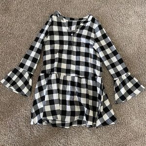 White and Black Plaid Dress with Belle Sleeves